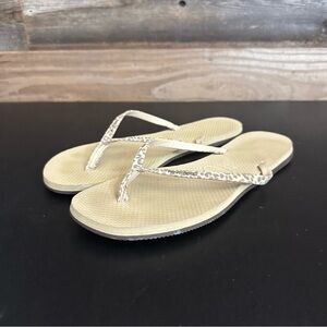Havaianas Slim Beige T Strap Leopard Print Flip Flops Women’s Size 9-10 Thongs